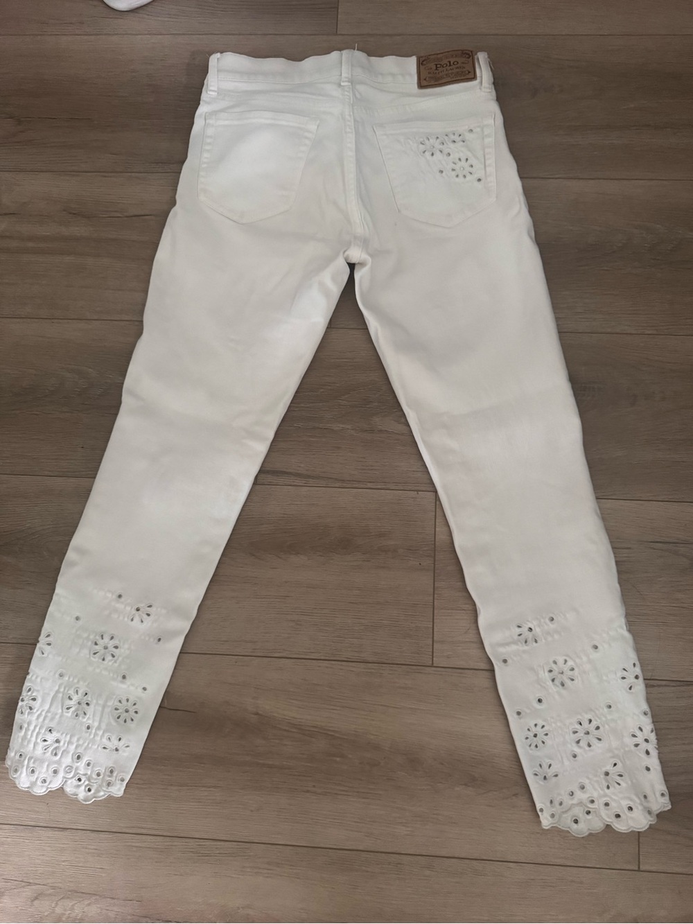 Ralph Lauren White Eyelet Hem Cropped Jeans